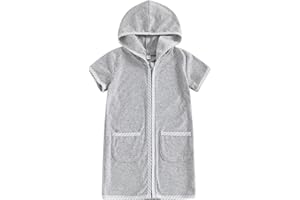Licupiee Girls Boys Hooded Terry Coverups One Piece Swimsuits Summer Striped Trim Zip Up Short Sleeve Swim Cover Up Beachwear