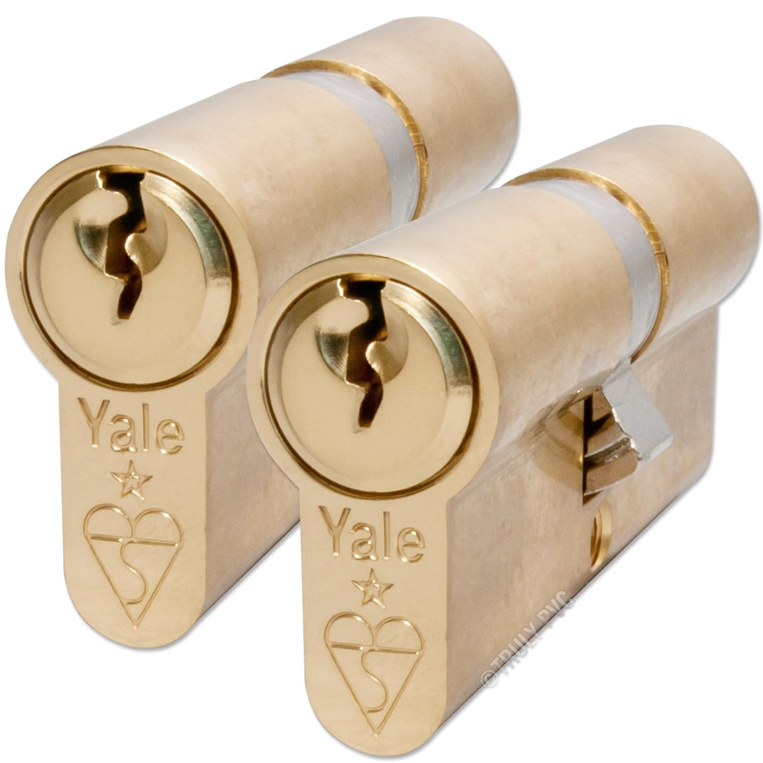 Yale AntiBump KeyedAlike Pair of Euro Cylinders Polished Brass 45/50