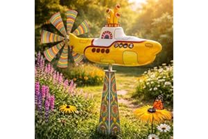 Submarine Wind Spinner Outdoor Garden Decor, Yellow Submarine Style Yard Spinner with Rotating Blades, for Front Yard Patio P