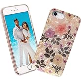 ARSTVEC for iPhone SE 2nd 3rd 2022 2020 SE3 SE2 Case,for iPhone 8 7 Case for Girl Women MenGlitter Pearly Luster Shell Shiny Sparkle Bling Slim Soft TPU Phone Case Cover,Purple Flower Floral