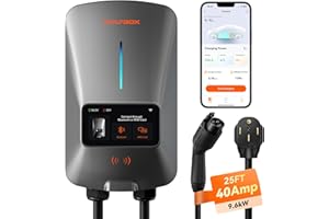 WOLFBOX Level 2 EV Charger 40 Amp - Smart Display, RFID Card, 25ft Cable, Outdoor/Indoor, NEMA 14-50 EV Charger Level 2, WiFi Enabled, 240V Electric Vehicle Charging Station for Electric Automobile
