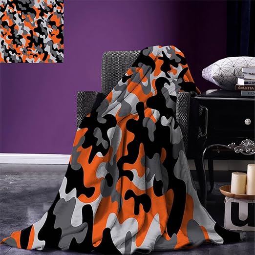 Camo Throw Blanket Vibrant Artistic Camouflage Lattice Like Service Theme Modern Design Print