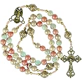 Intercession Handmade Vintage-Style Rosary with Multi-Color Beads & Embroidered “My Rosary” Pouch – Catholic Prayer for Devotion & Gift Giving