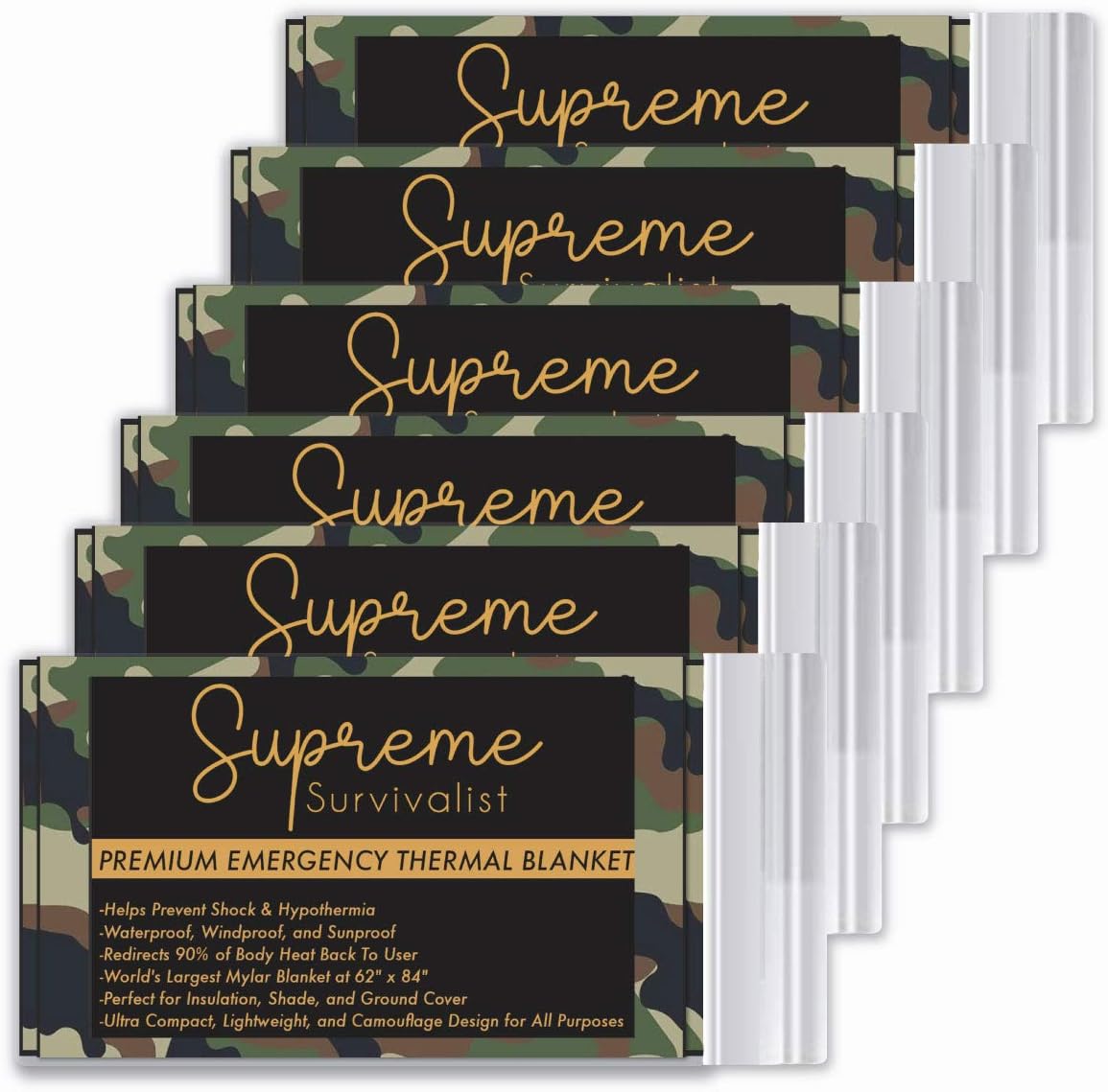 Supreme Survivalist Emergency Mylar Thermal Blankets (6-Pack) Designed for NASA, Supreme Protection from Severe Outdoor Temperatures While Hiking, Surviving, Winning Marathons, or First Aid