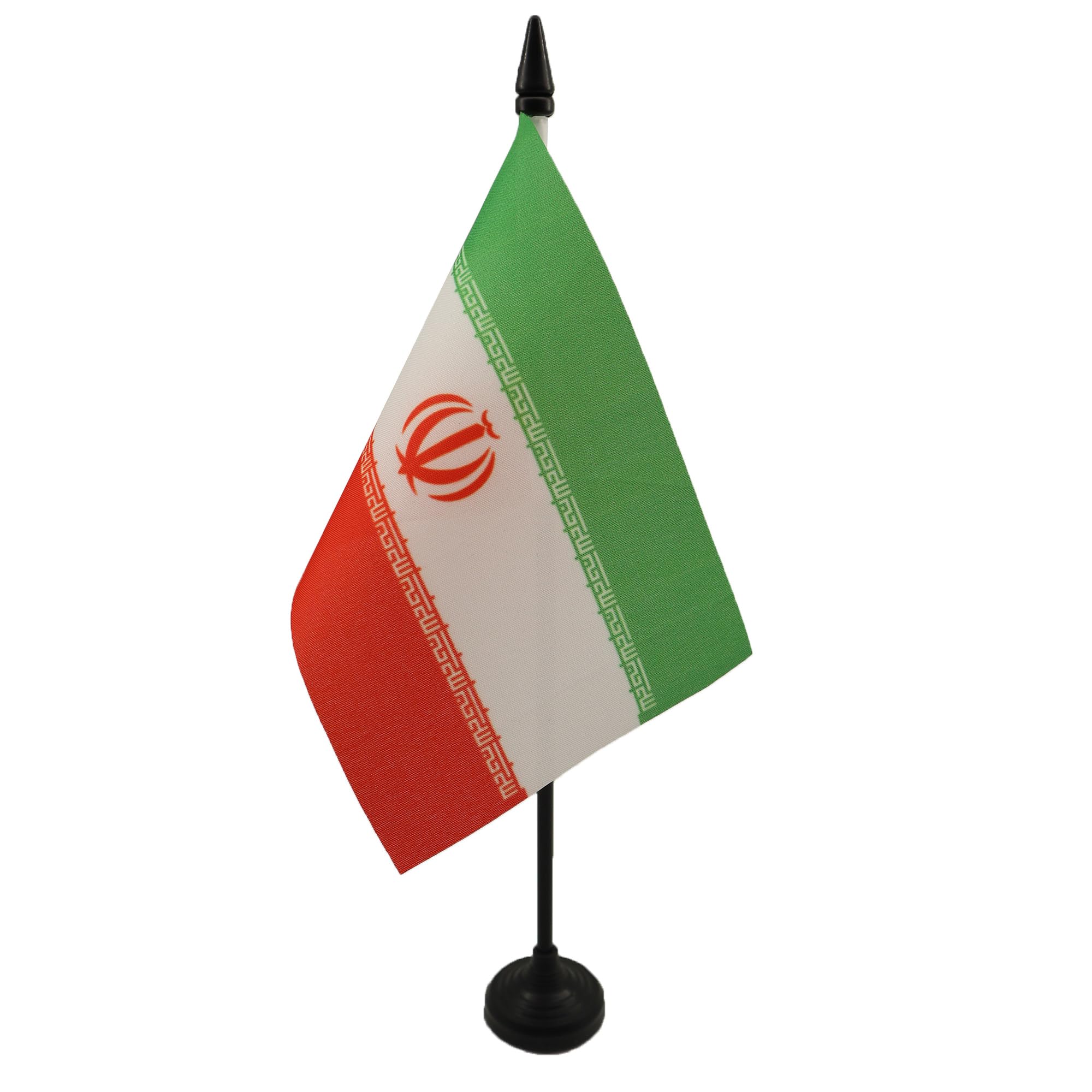 AZ FLAG - Iran Table Flag 4'' x 6'' - Iranian Office Mini Banner 100% Polyester 15 x 10 cm - Mini Desk Flag with 10'' Pole and Black Plastic Base