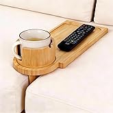 Bamboo Couch Gap Cup Holder Tray - 3-in-1 Removable Anti-Slip Snack Organizer with 360° Rotating Cup Holder, Armrest Table for Sofa/Recliner, Remotes & Phones
