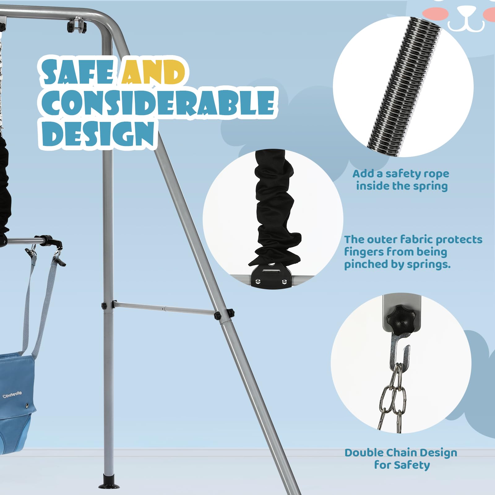 Cowiewie 2 in 1 Baby Jumper, with Strong Support Stand and Baby Walking Harness Function (Blue)