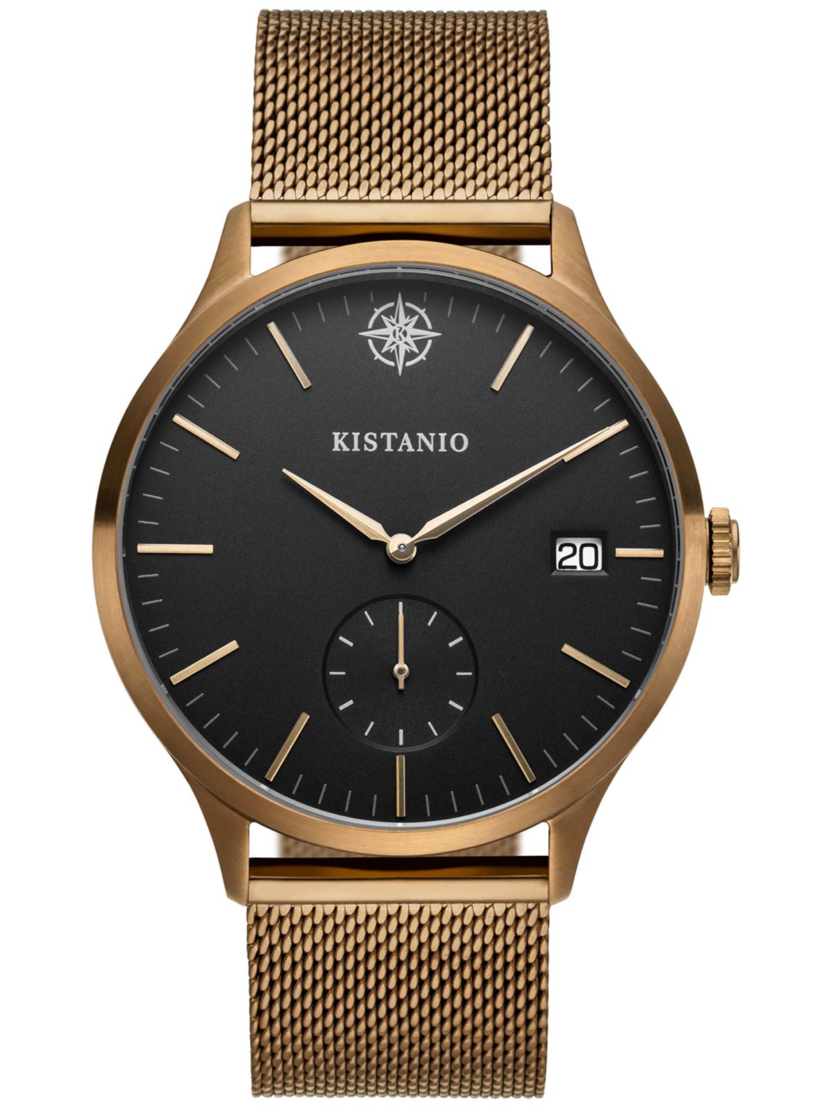 Kistanio Men's Watch Stratolis Sapphire Glass Khaki Black Mesh with Milanese Band KIS-STR-40-121
