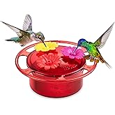 iBorn Handheld Hummingbird Feeders for Outdoors, Hummingbird Hand Feeder 3OZ Mini Bird Feeders for Outdoors,3 Bee Guard Feeding Ports, Silicone Flower, Red (Set of 1)