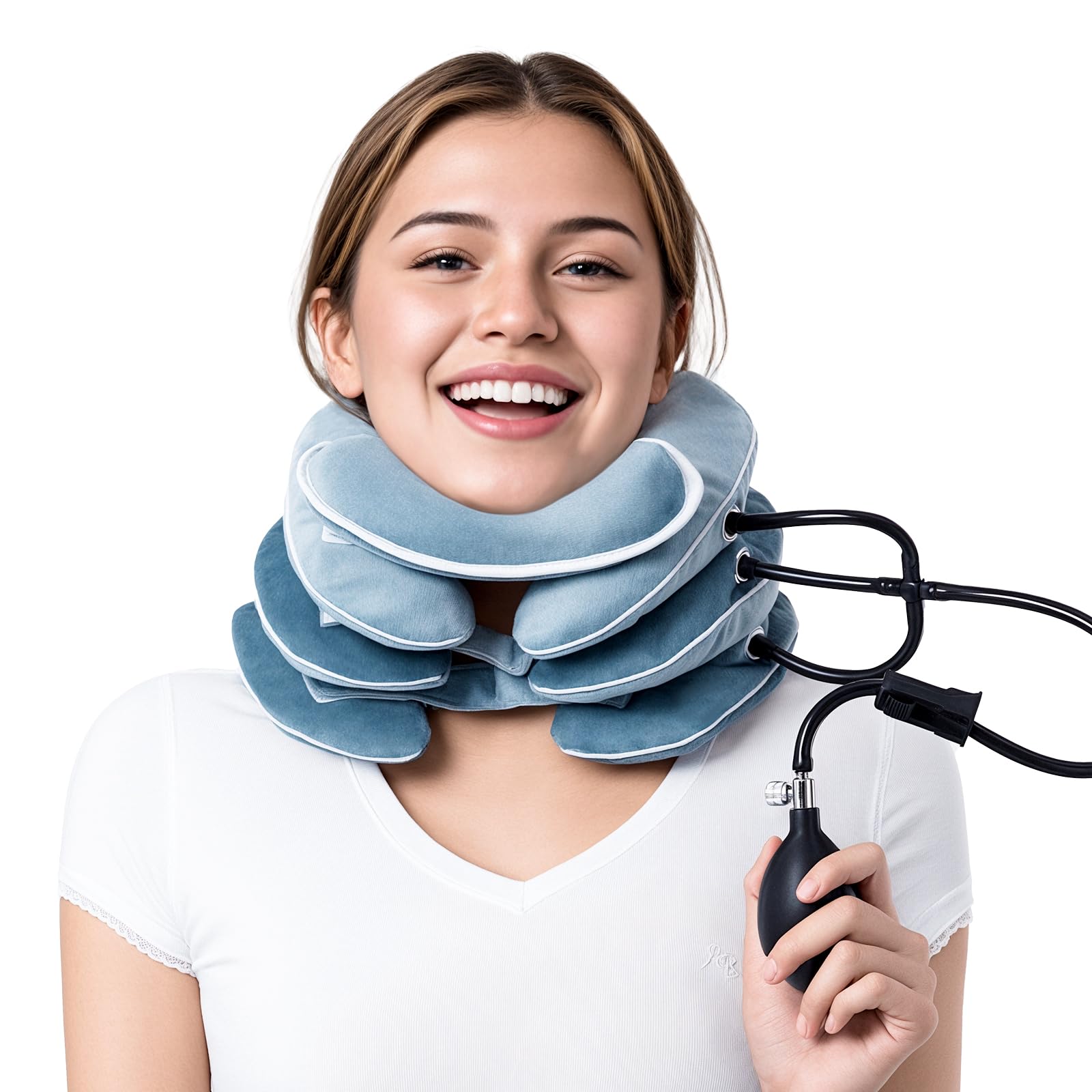 Photo 1 of Babaka Cervical Neck Traction Device for Instant Neck Pain Relief, Inflatable & Adjustable Neck Stretcher Neck Support Brace, Neck Brace Pillow for Home Use Neck Decompression (11"- 17")