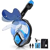Xyuee Devilfish Full Face Snorkel Mask Adults, Dry Top System Snorkeling Set with Foldable Sunglasses, 180 Degree Panoramic View Snorkel Gear, Scuba Diving Masks Anti-Leak & Anti-Fog
