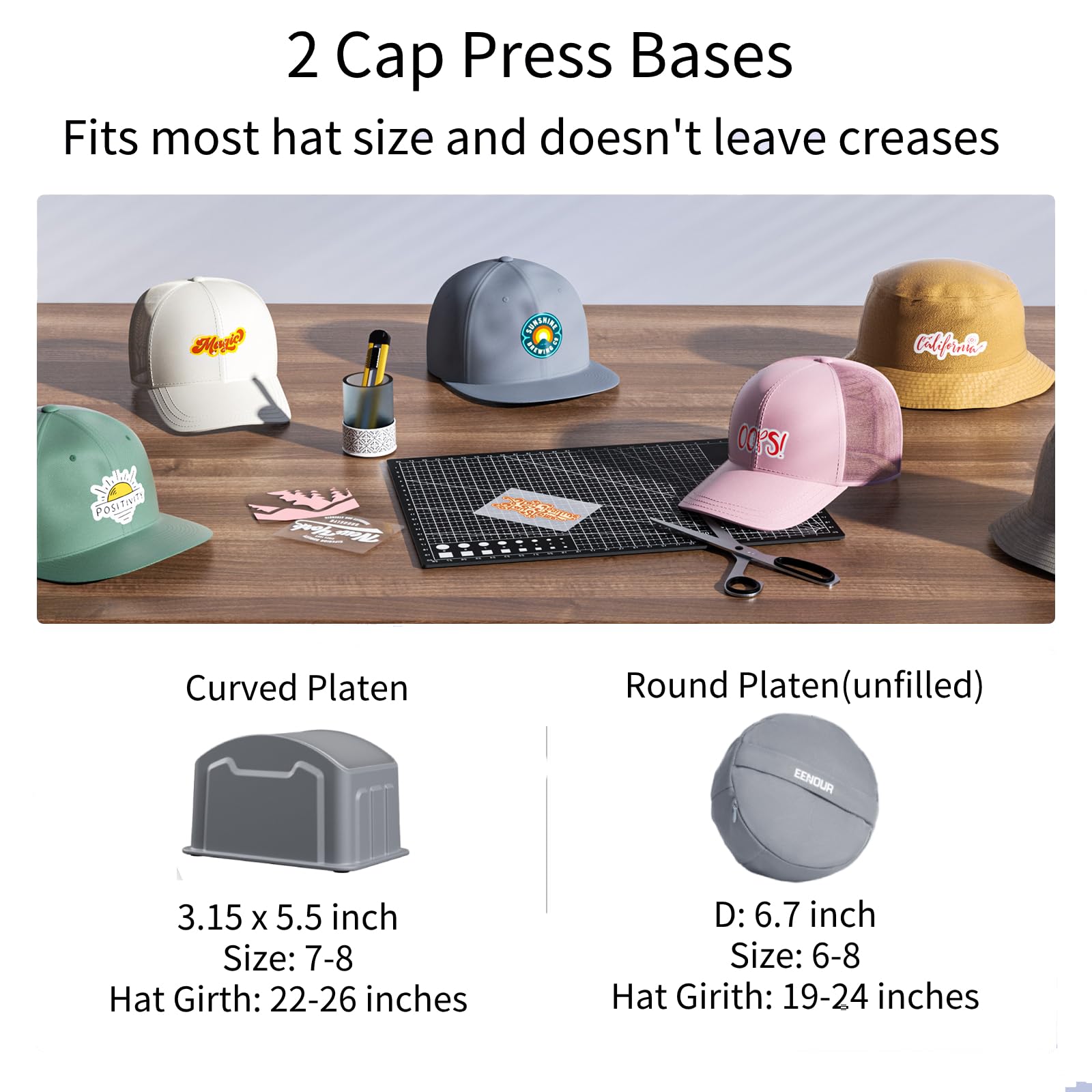 EENOUR Hat Press Machine, Mini Heat Press for Caps with 3 Heating Levels & Auto-Off, Handheld Cap Easy Press with 3