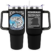 Donenzi Fishing Tumbler Gifts with Handle For Men 40OZ Born to Fish Gift Stainless Steel Cups Fisherman Gifts For Dad Daddy Fish Mugs with Fish Father Day's Gift from Daught Son