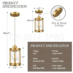 Osimir Brushed Gold Pendant Lights Kitchen Island 3