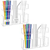 2 Pack Acrylic Straw Holder for Cabinet Door, 6" Clear Cabinet Straw Organizer with Double Sided Adhesive Tape and Sticker,Reusable Tumbler Organizer Storage for Kitchen Counter Cupboard