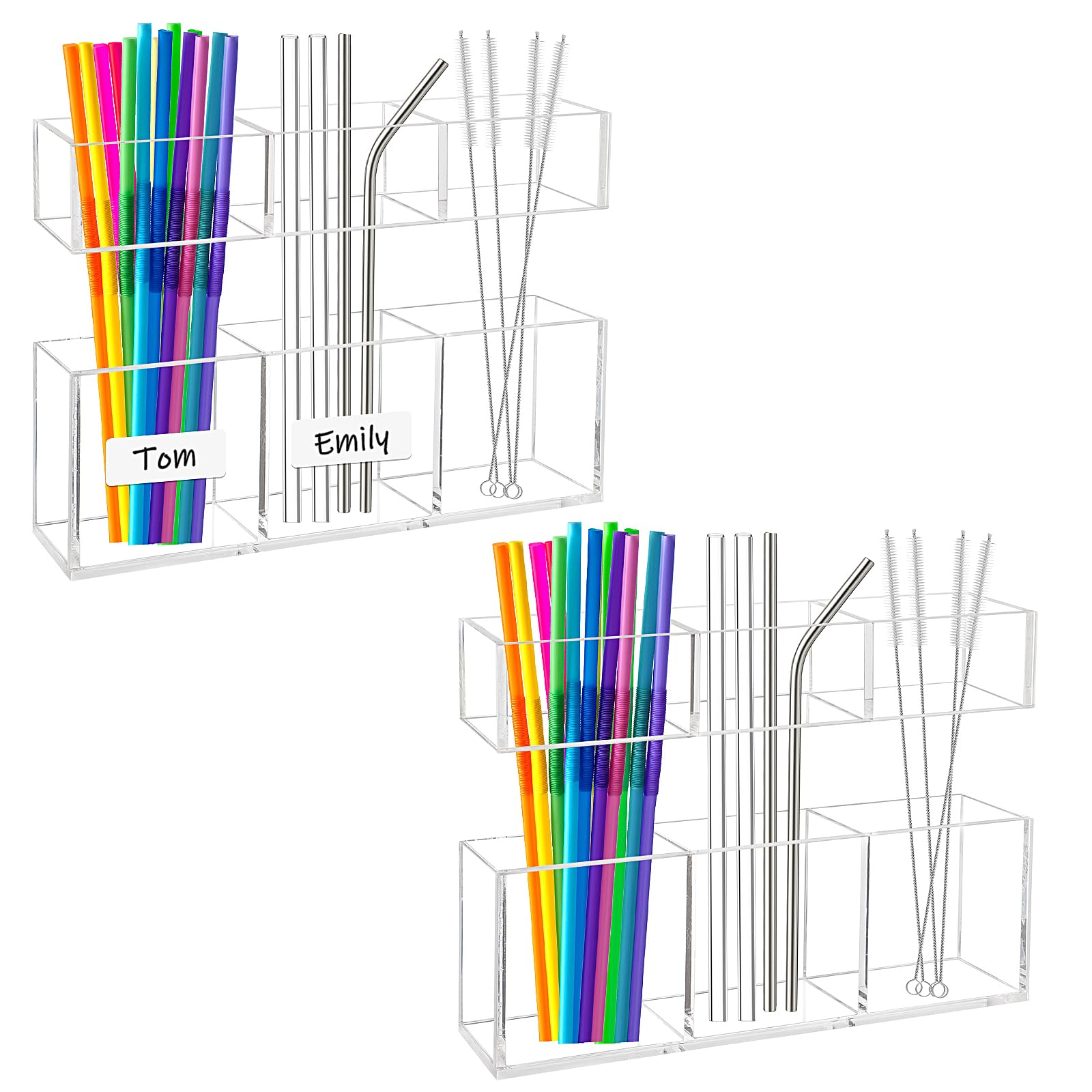 Photo 1 of 2 Pack Acrylic Straw Holder for Cabinet Door, 6" Clear Cabinet Straw Organizer with Double Sided Adhesive Tape and Sticker,Reusable Tumbler Organizer Storage for Kitchen Counter Cupboard