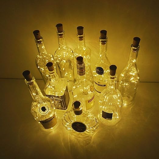 10 Stück LED Batteriebetriebenes Licht 2M 20 LEDs Weinflasche Kork Stimmungslichter Mikro Kupferdraht Sternlicht für Flasche DIY, Weihnachten, Party, Haus Dekor, Hochzeit (Warmweiß)