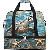 Foldable Travel Duffel Bag for Women - Carry on Personal Item Bag with Shoes Compartment, Weekender Overnight Duffle Bags Sport Tote Gym Luggage for Airplanes Traveling(Turtle)
