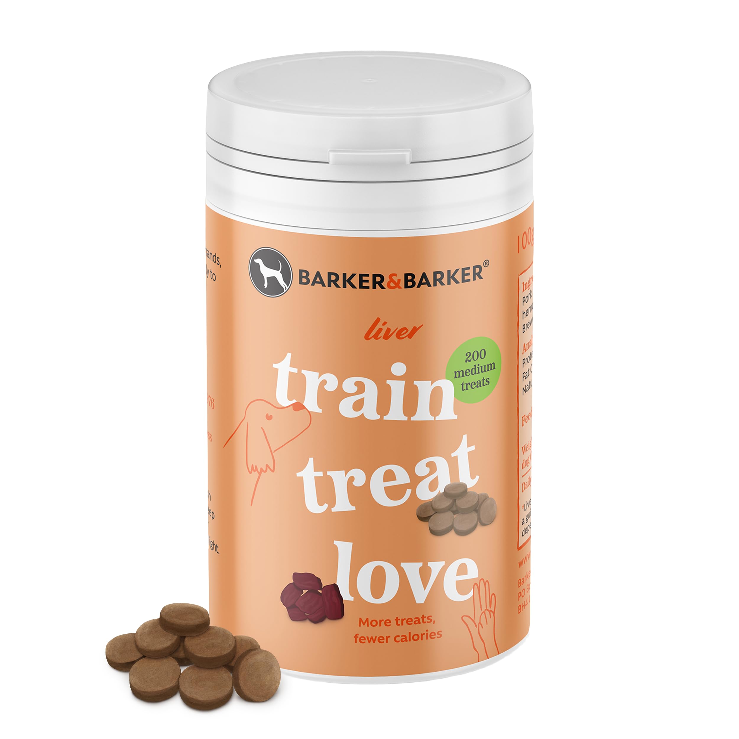 Barker and Barker Medium Liver Dog Training Treats - 200 Tasty & Healthy Treat Pot - Grain Free, Low Calorie, High in Protein & B Vitamins - No Artificials - 100% Human-Grade for Small & Medium Dogs — image 1