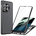 QUIETIP Case Compatible OnePlus 11 5G,Magnetic Body Metal Frame Double Sided Clear Tempered Glass Shockproof with Camera Protection Cover Thin,Black