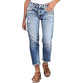 Flamingals Mid Rise Distressed Raw Hem Straight Leg Cropped Pants Summer Casual Streetwear