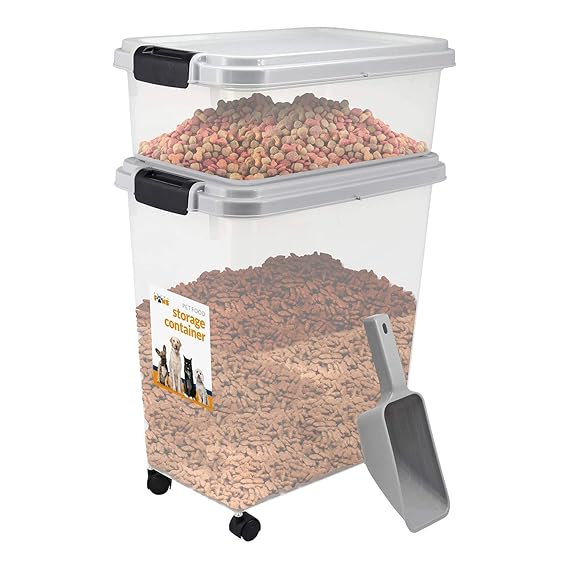 3 Piece Pet Food Airtight Storage Container With Plastic Measuring Scoop Treats And Dry Food