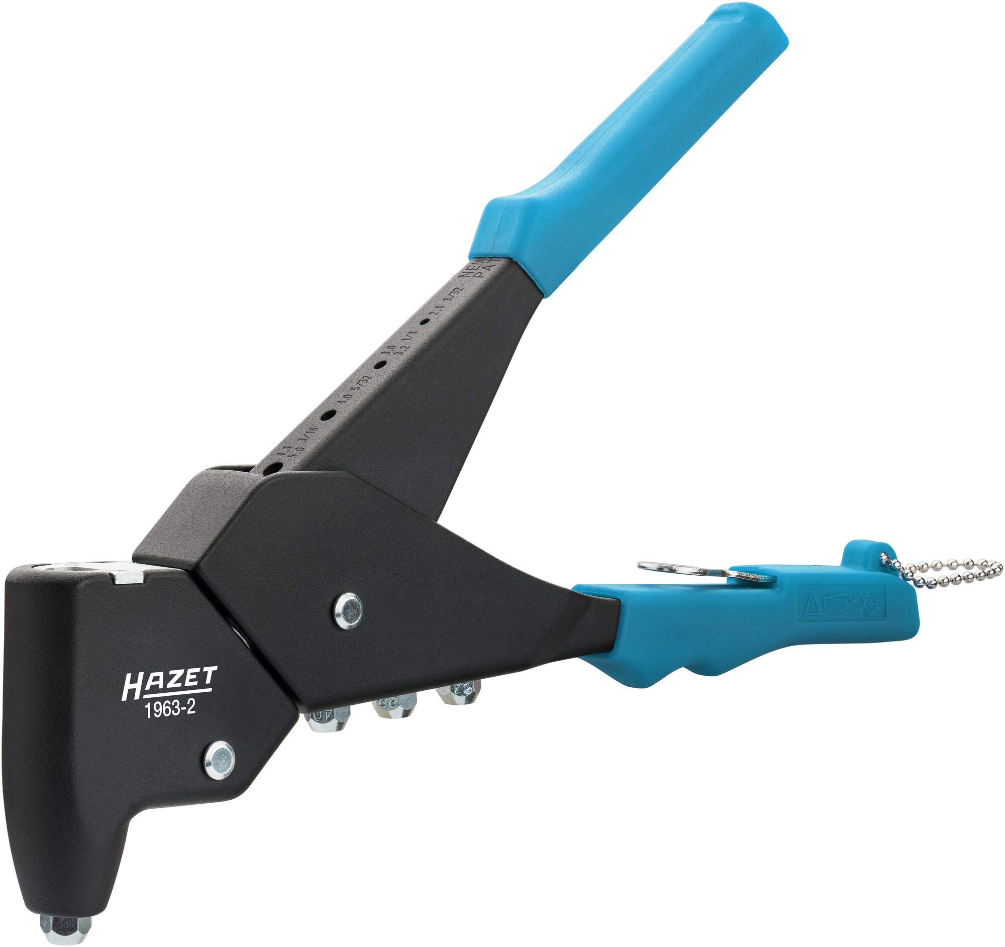 HAZET Hand Riveter 1963-2 I ES Tool for Blind Rivets, for Riveting Metal, Aluminium, Plastic and Leather - 360 Degree Rotating Rivet Head with Interchangeable Mouthpieces