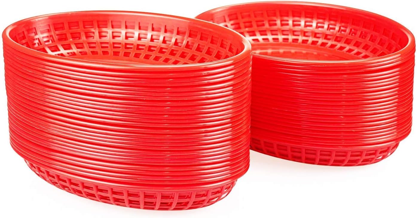 Lawei 50 Pack Oval Food Basket Plastic Fast Food Diner Basket for Chip