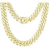 Ucciyo Cuban Link Chain For Men 18k Gold Plated Silver/Gold Chain Men Necklace 10MM/12MM/14MM/16MM Thick Miami Cuban Chain Necklace No Tarnish&amp; Durable Hip Hop Jewelry