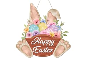 Easter Wooden Hanging Bunny Welcome Sign Easter Wood Wreath Sign for Front Door Bunny Ear Flowers Wooden Door Signs Rabbit Sp