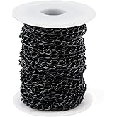 WUBOECE 11 Yards Aluminum Curb Chain Link with Spool, 4mm Width Twisted Cross Necklace Finding Chains in Bulk for DIY Crafts, Jewelry Making Supplies, Black