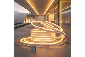 HRGXYUN 110V LED Neon Rope Light,49ft Dimmable LED Neon,Neon Strip Light Outdoor Waterproof,ETL Listed Warm White LED Rope Lights for Supermarket,Building,Celebration