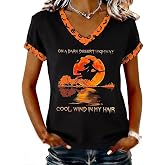 Womens Halloween Shirt V Neck Fall Salem 1692 Skull Graphic Spooky Season Funny Halloween Party Tees Top