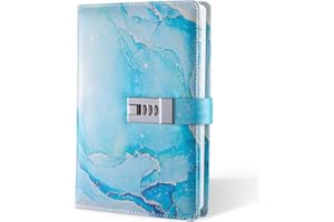 LXWHYP Diary with Lock, A5 Lockable Journal, PU Leather Combination Lock Diary, Lock Diary Planner Organizer for Men and Women, Office Product 8.6 x 5.9 in- Sky Blue