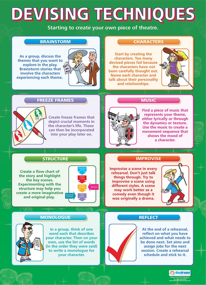 Daydream Education Devising Theatre Techniques | Drama Posters | Laminated Gloss Paper measuring 850mm x 594mm (A1) | Theatre Posters for the Classroom | Education Charts