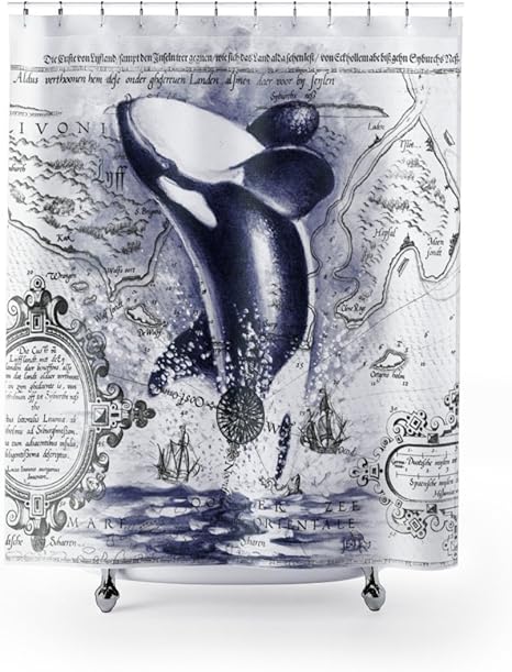 Amazon Seven Sirens Studios Orca クジラ ブリーチングブルー ブラック 水彩 ヴィンテージマップ アクアティック マリンオーシャンシャワーカーテン シャワーカーテン ホーム キッチン オンライン通販