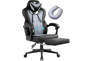 Vigosit Gaming Chair PRO, Ergonomic Gaming Chairs for Adults Heavy People, Massage Reclining Office Desk Computer Chair with Footrest and Lumbar Support, Big Tall Mesh Gamer Chair with Cushion (Grey)