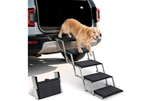 HEEYOO Dog Steps for Car, Truck and SUV - Foldable Pet Stairs for Large Dogs with Non-Slip Rug Surface, Lightweight Dog Ramp Holds Up to 250lbs, 5 Steps