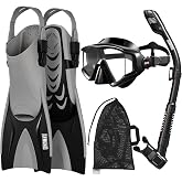 Aegend 4-in-1 Snorkeling Gear for Adult Men Women with Travel Mesh Bag | Anti-Fog Panoramic Mask Set, Adjustable Fins &amp; Dry Top Snorkel &ndash; All-in-One Travel Snorkel for Swimming, Diving &amp; Snorkeling
