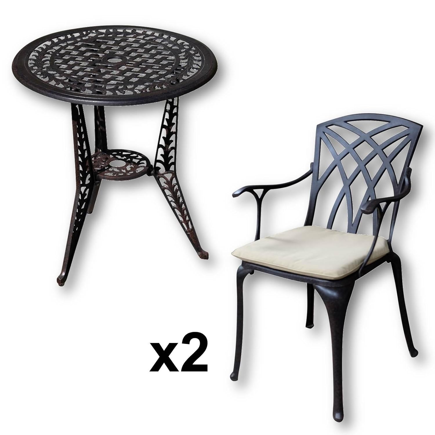 Lazy Susan - IVY Bistrotisch mit 2 Stühlen - Rundes Gartenmöbel Set aus