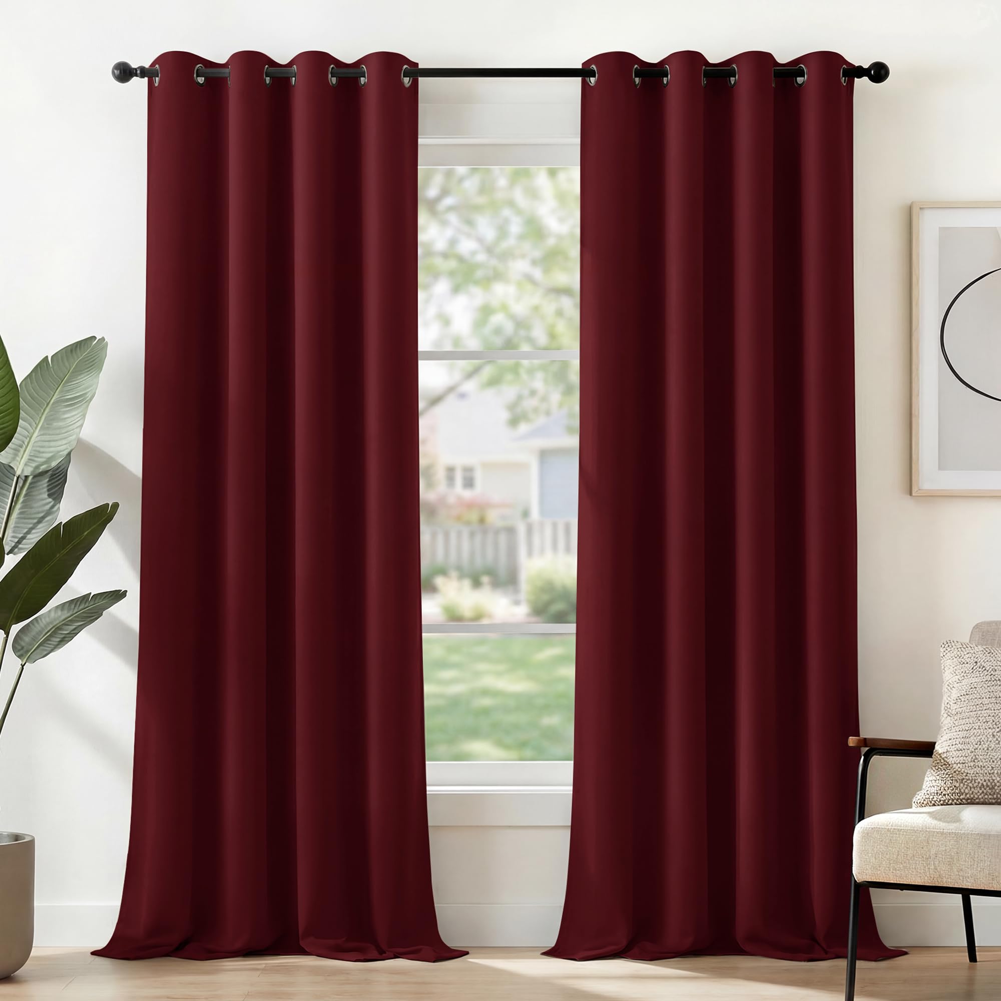 Deconovo Blackout Curtains Super Soft Bedroom Thermal Insulated Energy Saving Kids Curtains for Door 55 x 114 Inch Dark Red 1 Pair