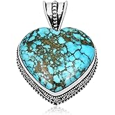 Healing creation Turquoise Heart Pendant Necklace for Women Silver Plated Vintage Boho Natural Stone Statement Jewelry