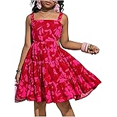 SHENHE Girl's Summer Floral Sundress Tiered Ruffle Hem Bow Backless Flowy Sleeveless Boho Dress