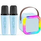 Karaoke Machine for Kids,2025New Mini Portable Karaoke Toys, Karaoke Speaker with 2 Wireless Microphone & Light for Home Party for Adults (Blue-2Mic)