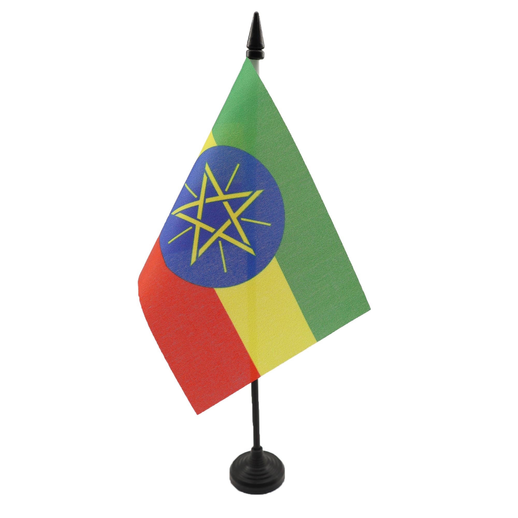 AZ FLAG - Ethiopia Table Flag 4'' x 6'' - Ethiopian Office Mini Banner 100% Polyester 15 x 10 cm - Mini Desk Flag with 10'' Pole and Black Plastic Base