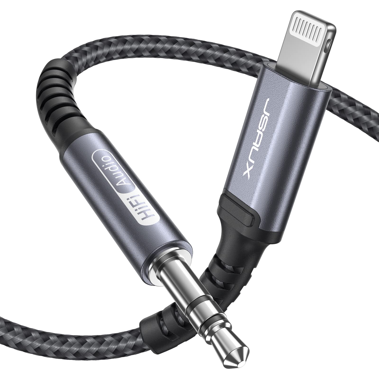 JSAUX Aux Lightning Cable, 1.8M [MFi Certified] Aux Lead for iPhone Car Lightning to 3.5mm Jack for Home Stereo/Speaker Compatible with iPhone 14/14 Pro/13/13 Pro Max/12/Pro mini/max 11 SE XR XS-Grey