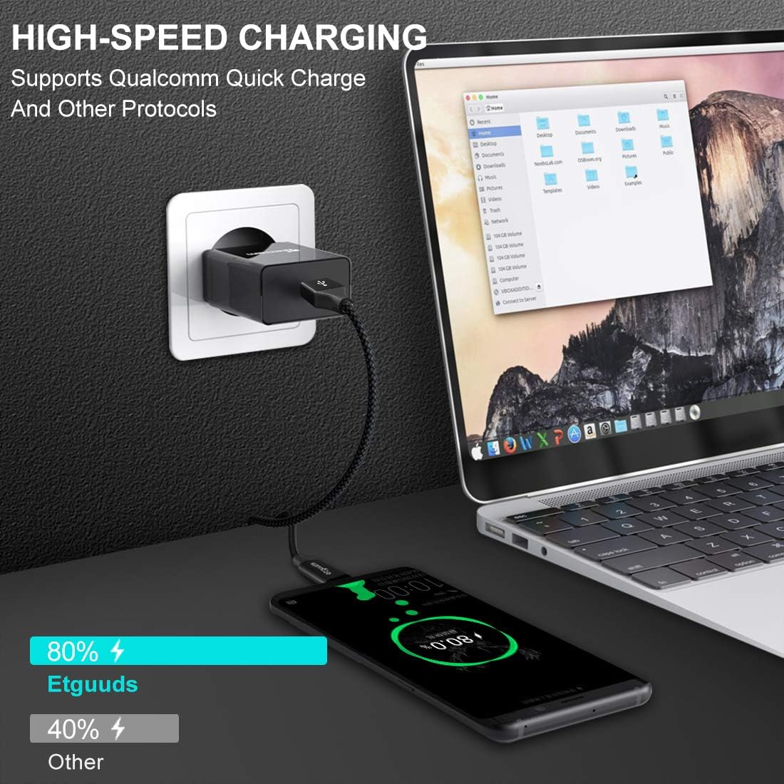 [2-Pack, 1ft] Short USB Type C Cable, etguuds 4.2A Fast Charging USB-A to USB-C Charger Cord Nylon Braided for Samsung Galaxy S20 S10 S9 S8 Plus S10+ S9+ S10E Note 10 9 8, A10e A20 A50 A51, Moto G7 G8