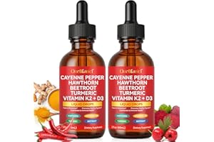 ARKTURE Cayenne Pepper Drops, Cayenne Pepper Hawthorn Beet Root Turmeric Vitamin K2 & D3 Liquid Supplements, 2PCS
