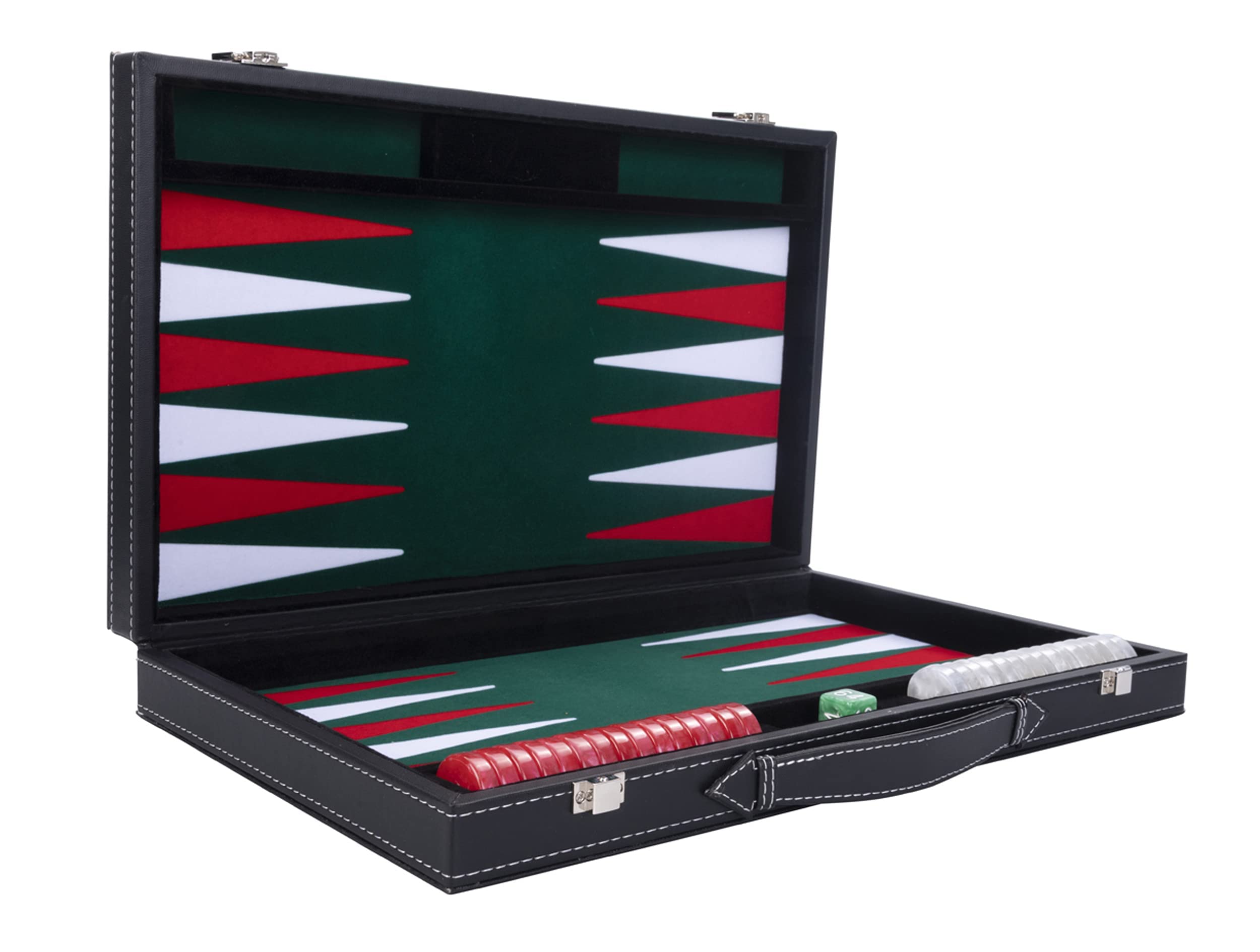 Engelhart - 250511 - Large Luxury Backgammon 18 Inches - Red - 45 cm - Faux Leather - Felt Inlay - Pearl Dice & Chips + 2 Cups - Strategy Game - Pro & Leisure