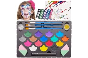 M&U MAKE YOU UP M&U Face Painting Kit for Kids with Stencils, 16 Colors Professional Water Activated Face Body Paint Palette Set with Glitter, Stickers, Brushes, Sponges and Sprinkler